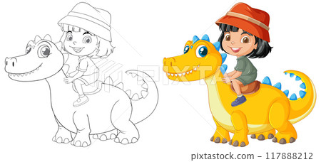 Child Riding a Friendly Dinosaur 117888212