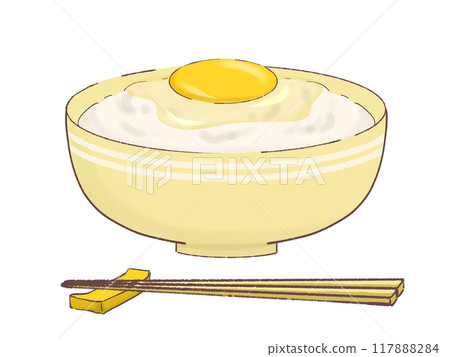 米飯在雞蛋上的插圖 117888284
