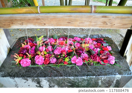 The Chozuya at Yamana Hachiman Shrine, the god of safe childbirth and child rearing, in Yamana Town, Takasaki City, Gunma Prefecture The Chozuya at Yamana Hachiman Shrine, the god of safe childbirth and child rearing, in Yamana Town, Takasaki City, Gunma Prefecture 117888476