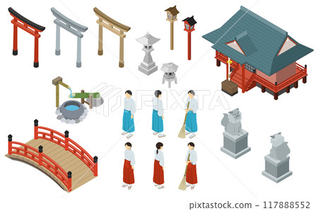 Isometric illustration: Shrine set Isometric illustration: Shrine set 117888552