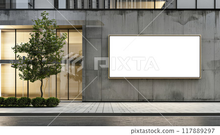 A large white sign is on a building by AI generated image A large white sign is on a building by AI generated image 117889297