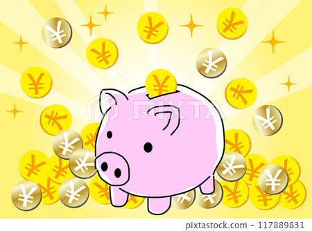 Cute piggy bank and a yellow background with focus lines (¥) Cute piggy bank and a yellow background with focus lines (¥) 117889831