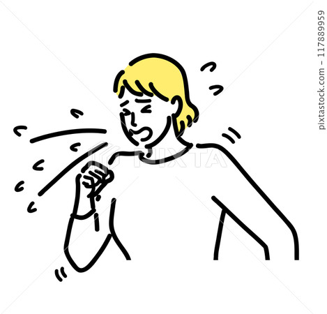 A woman sneezing with hay fever 117889959