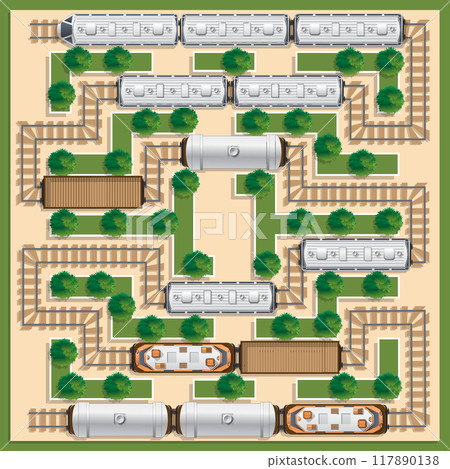 Railway station. View from above. Vector illustration. 117890138