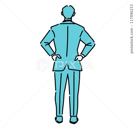 Back view of a man in a suit standing with his hands on his hips Back view of a man in a suit standing with his hands on his hips 117890253
