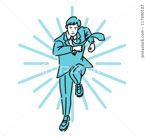 A man in a suit running with enthusiasm A man in a suit running with enthusiasm 117890587