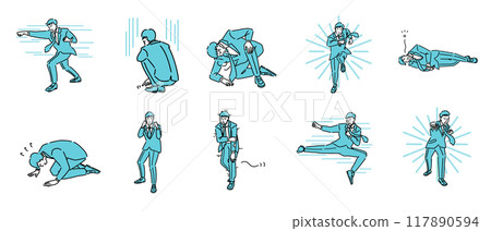 Set of illustrations of men in suits fighting 117890594