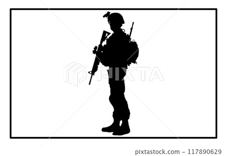 Soldier and Army Force Silhouettes, Army soldiers with gun silhouette 117890629