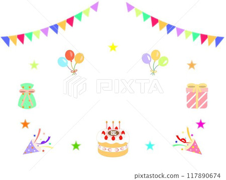可愛的生日插畫框架水平 117890674