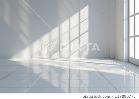 Empty room and wooden floor. Empty room for advertising. Generative AI 117890773