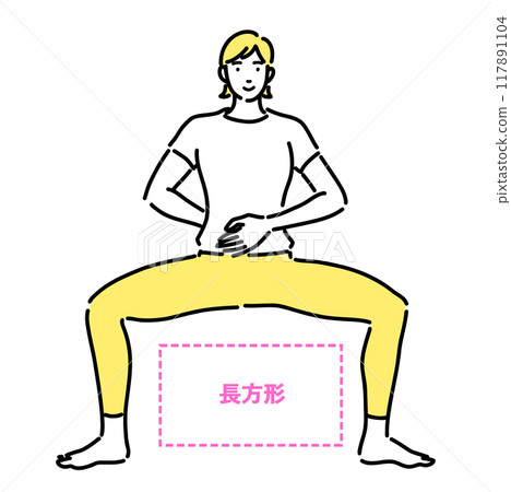 A young woman doing splits at the waist, with a rectangular shape in mind 117891104