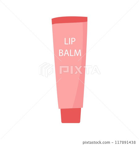Flat doodle simple isolated illustration lip balm. Moisturizing lipstick for seasons in pink Flat doodle simple isolated illustration lip balm. Moisturizing lipstick for seasons in pink 117891438