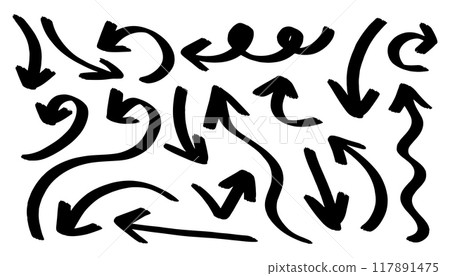 Hand drawn brush arrows. Vector illustration Hand drawn brush arrows. Vector illustration 117891475