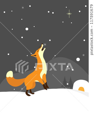 一隻狐狸對雪花飄落感到高興的背景插圖 117891679