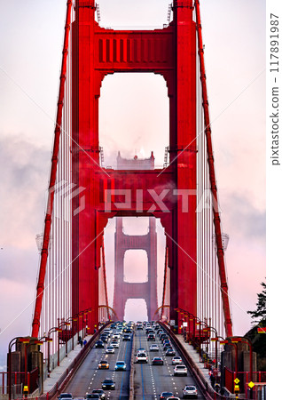Red towers of Golden Gate Bridge in San Francisco - California, United States 117891987