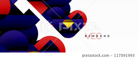 Abstract background. Colorful geometric curve shapes with black shadow lines effects 117891993