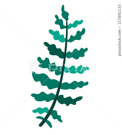 Cute fern leaves icon. Forest or woodland plant clipart isolated on white background. Botanical foliage design element. Simple greenery branch illustration for kids 117892133