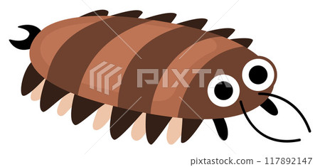 Vector cartoon centipede. Funny prehistoric insect. Woodland beetle. Cute forest creepy-crawly illustration for kids isolated on white background. Tropical or rainforest bug icon 117892147