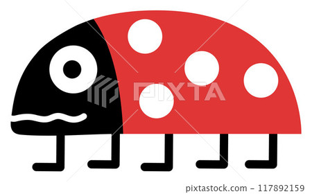 Vector cartoon ladybird. Funny prehistoric insect. Woodland beetle. Cute forest or garden ladybug illustration for kids isolated on white background. Tropical or rainforest bug icon 117892159