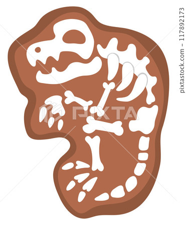 Vector tyrannosaurus rex bones icon. Cute dinosaur fossils illustration for kids. Funny excavated T-rex clipart for children isolated on white background. Cartoon prehistoric animal picture 117892173