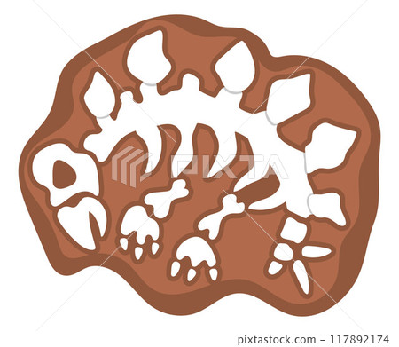 Vector stegosaurus bones icon. Cute dinosaur fossils illustration for kids. Funny excavated stegosaur clipart for children isolated on white background. Cartoon prehistoric animal picture 117892174