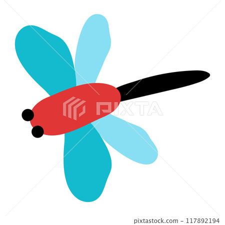 Vector flying dragonfly icon. Cartoon garden or wild insect clipart. Funny abstract bug illustration. Cute fly picture for kids 117892194