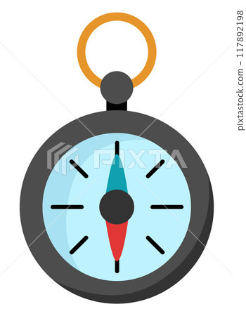 Vector compass icon isolated on white background. Camping, hiking, archaeologist or paleontologist equipment illustration for kids. Orienteering device for forest tourism or travelling. Vector compass icon isolated on white background. Camping, hiking, archaeologist or paleontologist equipment illustration for kids. Orienteering device for forest tourism or travelling. 117892198