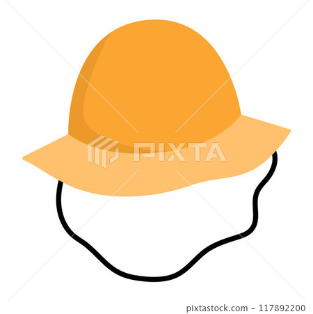 Summer hat vector illustration. Archaeologist or paleontologist orange cap icon. Hiking or camping head outfit isolated on white background. Clothes for active outdoor holidays and tourism Summer hat vector illustration. Archaeologist or paleontologist orange cap icon. Hiking or camping head outfit isolated on white background. Clothes for active outdoor holidays and tourism 117892200
