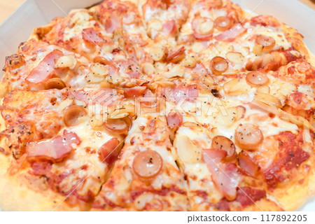 A hearty large pizza A hearty large pizza 117892205