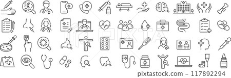 關於向量單色健康檢查的線條畫圖示集 117892294