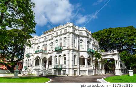 White Hall, Prime Minister Office and one of the Magnificant Seven Mansions at Queen's Park Savannah in Port of Spain, Trinidad and Tobago 117892816
