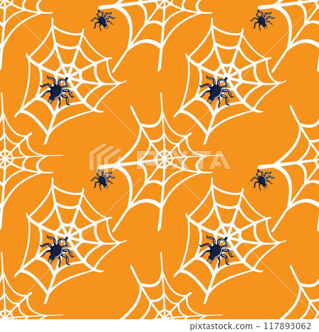 Halloween stories. autumn seamless pattern featuring a white spider web Halloween stories. autumn seamless pattern featuring a white spider web 117893062