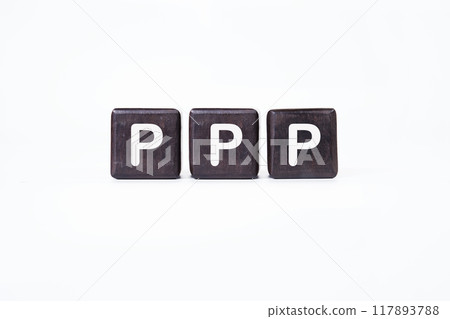 Business and Technology concept. Praise Picture Push concept PPP assembled from cubes on a white background Business and Technology concept. Praise Picture Push concept PPP assembled from cubes on a white background 117893788