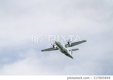 Airplane taking off (propeller plane) Natori City, Miyagi Prefecture Airplane taking off (propeller plane) Natori City, Miyagi Prefecture 117893848