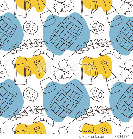 Festive Oktoberfest Seamless Pattern Design with Flat Cartoon Illustration Festive Oktoberfest Seamless Pattern Design with Flat Cartoon Illustration 117894125