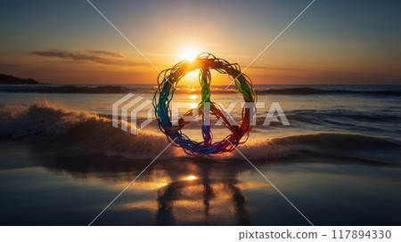 Interconnected Hands Forming a Peace Symbol with a Rising Sun for International Day of Peace 117894330
