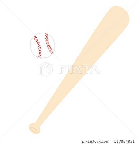 Baseball bat and baseball ball illustration set Baseball bat and baseball ball illustration set 117894831