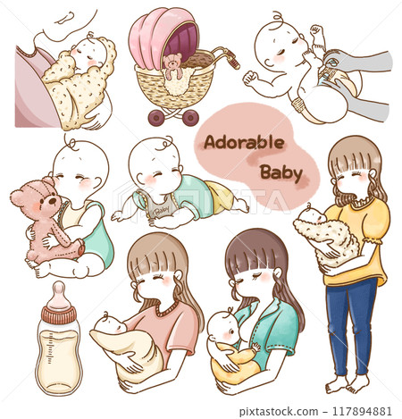 嬰兒和母親設定插圖 117894881