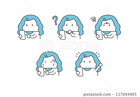 Illustration set of a woman using a smartphone 117894905