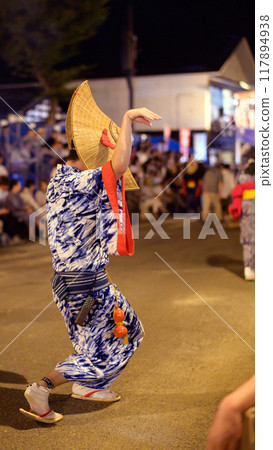 Nishimonai Bon Odori: Men in indigo-dyed yukata and straw hats, 2024, Akita Prefecture Nishimonai Bon Odori: Men in indigo-dyed yukata and straw hats, 2024, Akita Prefecture 117894938