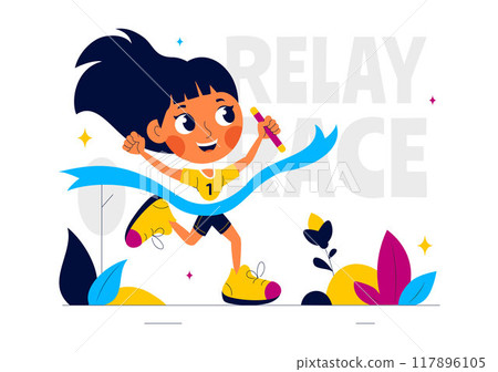 Relay Race Vector Illustration by Passing the Baton to Teammates Until Reaching the Finish Line in a Sports Championship on a Flat Cartoon Background 117896105