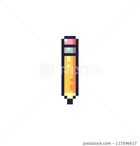 Pixel Art Eraser Pencil Icon. Retro 8bit School and Office Writing Tool 117896617