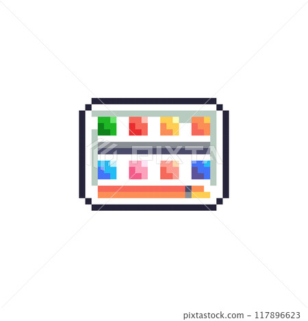 Pixel Art Watercolor Paint Set Icon. Retro 8bit Art Supplies for School and Crafting. 117896623