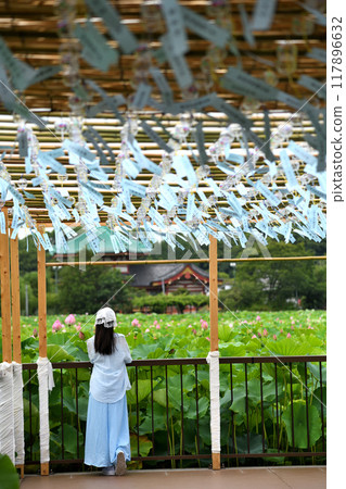 Woman at the wind chime summer festival at Shinobazu Pond in Ueno 117896632