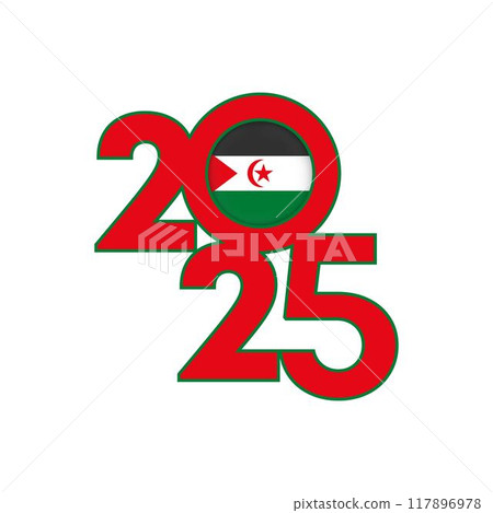 2025 banner with Western Sahara flag inside. Vector illustration. 2025 banner with Western Sahara flag inside. Vector illustration. 117896978