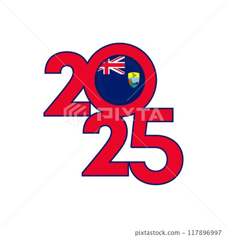 2025 banner with Saint Helena flag inside. Vector illustration. 117896997