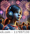 Girl listening to music with headphones 117897130