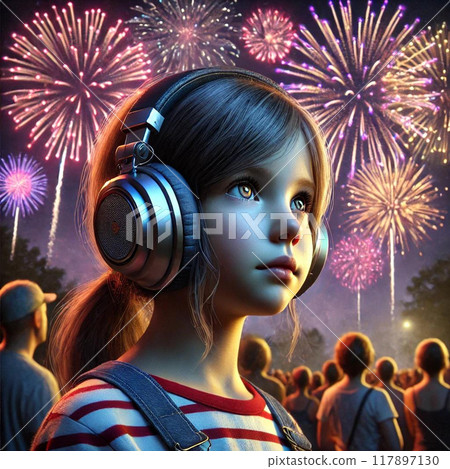 Girl listening to music with headphones 117897130