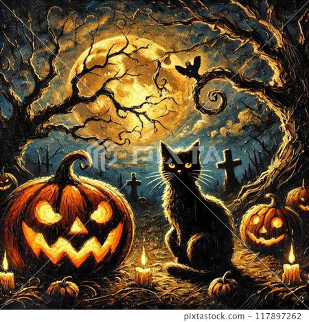 萬聖節背景與黑貓 117897262