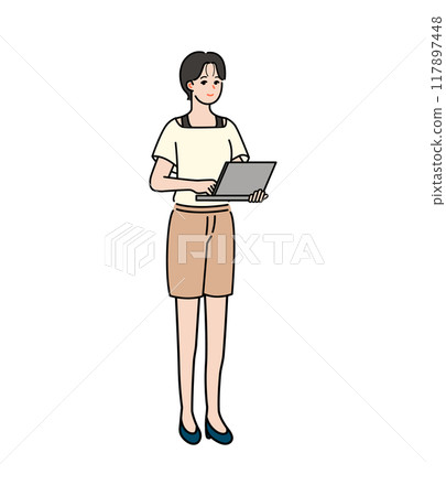 女性辦公室職員在電腦上工作的插圖 女性辦公室職員在電腦上工作的插圖 117897448